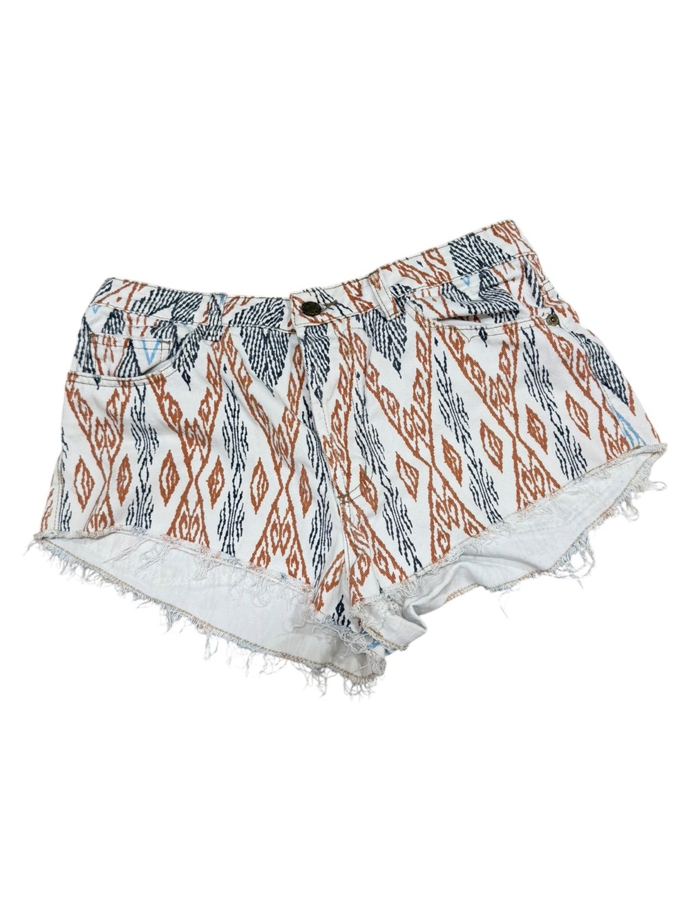 Farm Rio Women's Patterned Frayed Hem Shorts White & Rust Size 30